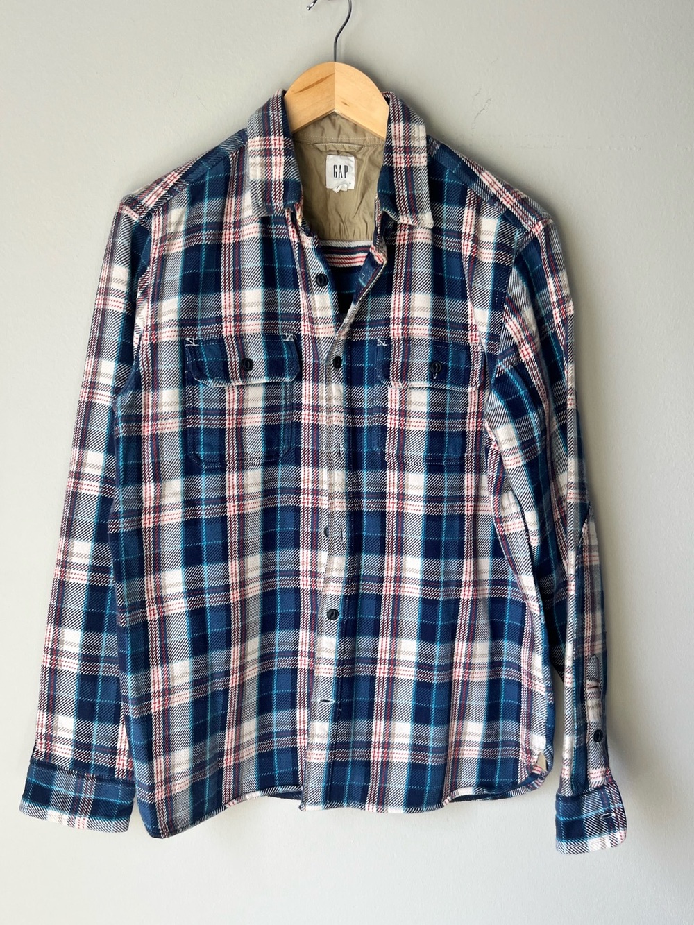 GAP Men's Blue Plaid Flannel Shirt M PRE-OWNED